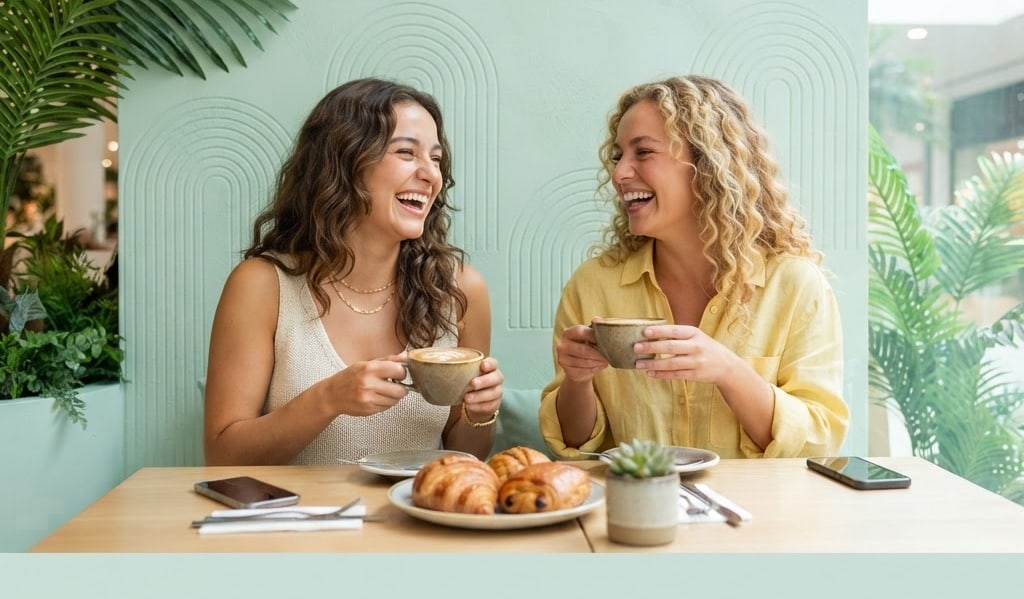 Zwei Freundinnen genießen Kaffee und Gebäck im FORUM Wolfenbüttel